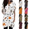 Women's V Neck Halloween Print Short Sleeve Pullover Dress with Pocket Casual Loose Fit Tunic Dress for Autumn and Spring
