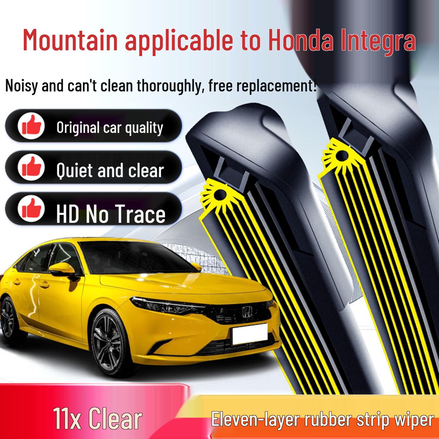 Eleven-Layer Frameless Silent Wiper Blade for Honda Integra Front Windshield 11-layer rubber, 1 pair, Honda Integra 2022-2025