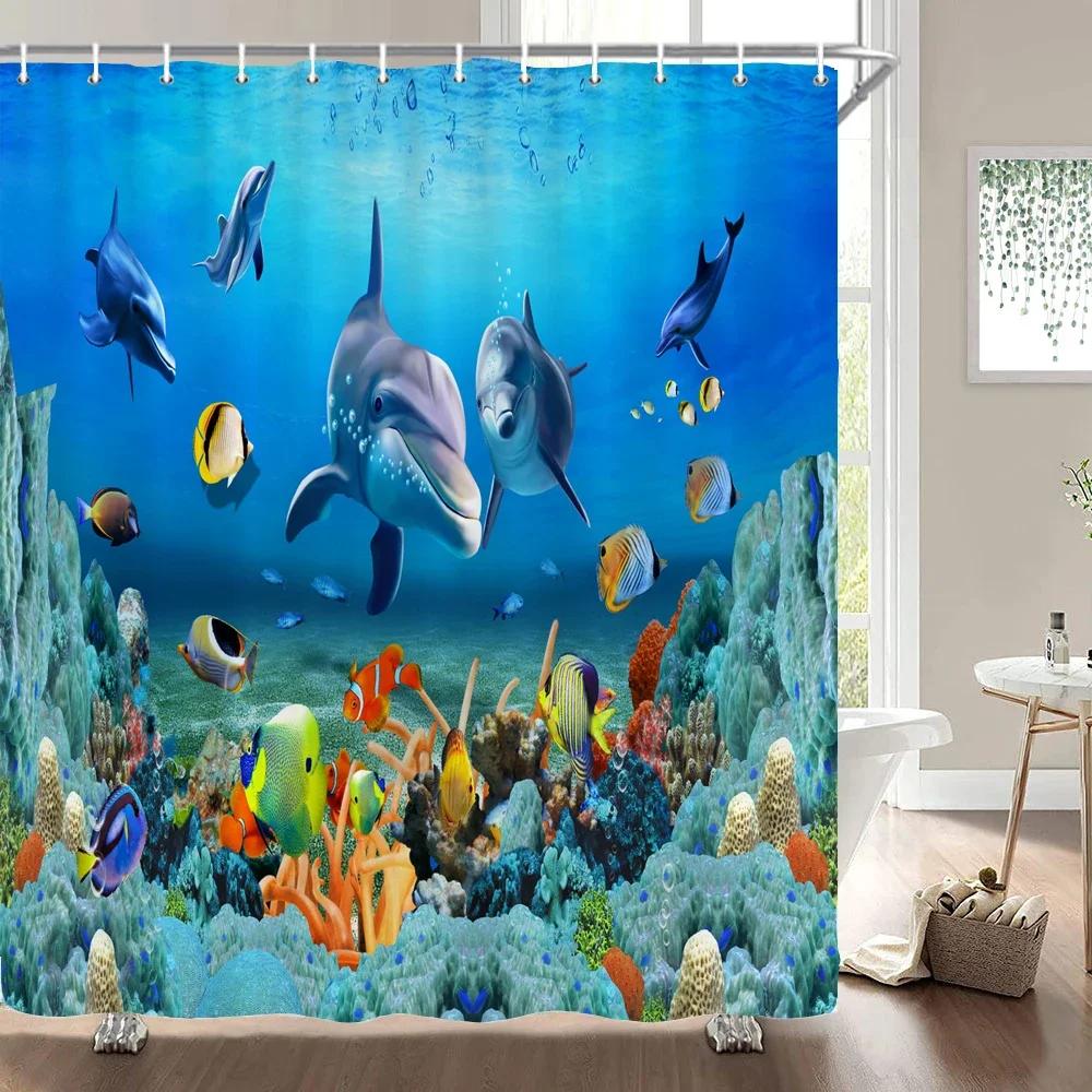 

Підводний Світ Риба Черепаха 3d Шторки для Душу Океан Дельфін Морський Пейзаж Тканина Водонепроникна Завіса для Ванної Кімнати Декор Екран W90XH180cm