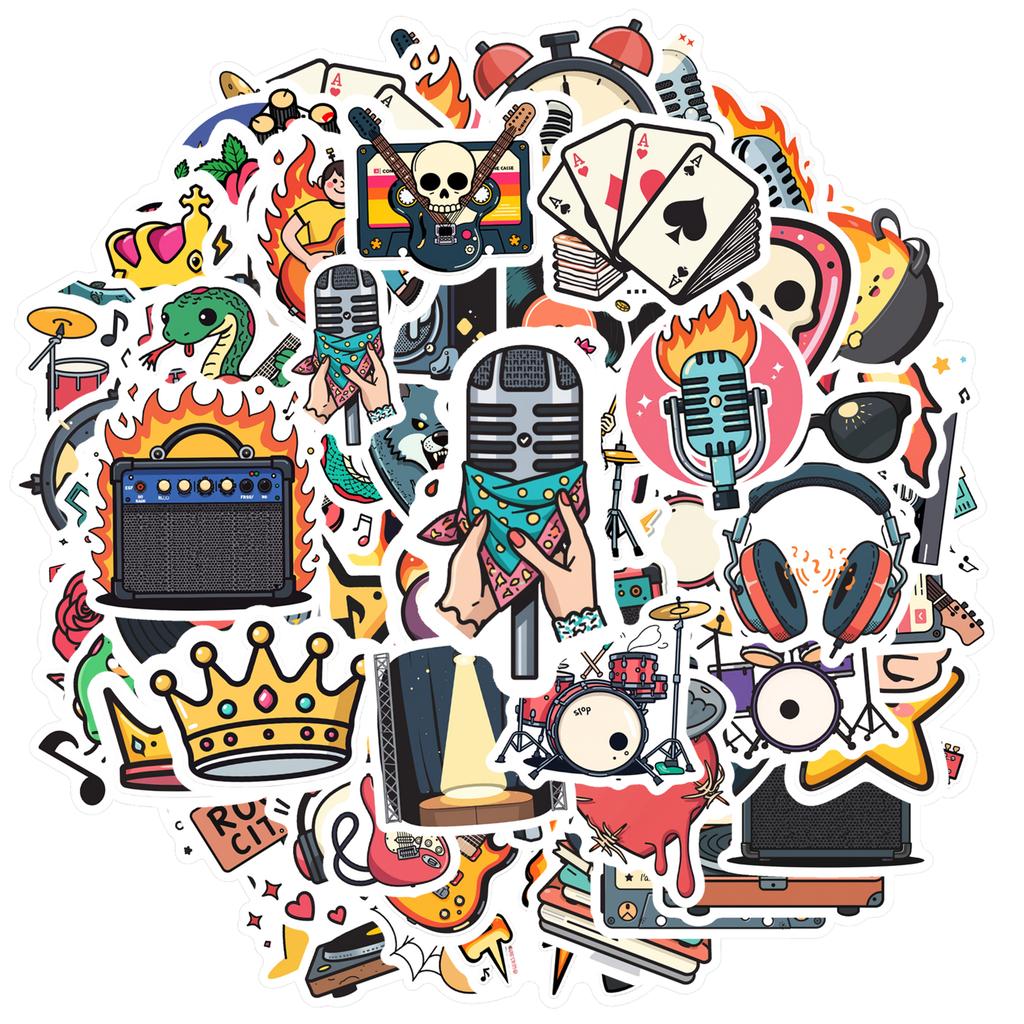 35-70pcs Rockin Music Stickers Cartoon Graffiti Decals Fans Gift Fridge Luggage Laptop Phone Guitar Car Bike Skateboard Decor