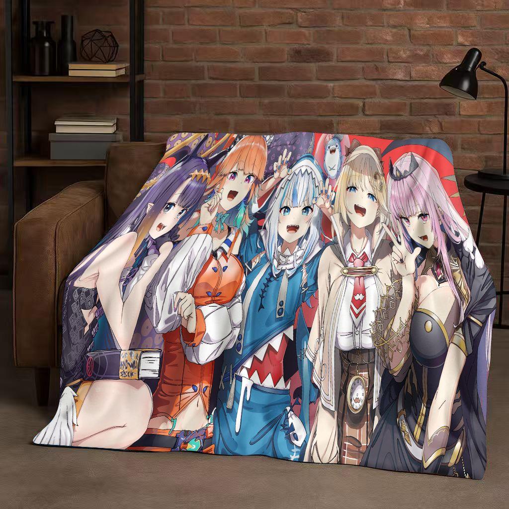 Anime Gawr Gura Hololive Cartoon Cute Girl Flannel Blanket,Ultra Soft Warm Plush Throw for Home Bedroom Bed Sofa Cover Gift Kid
