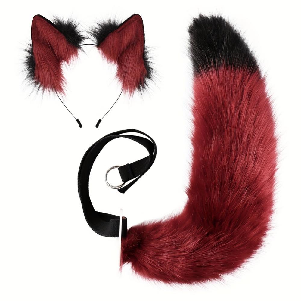 2 Piece Fox Set - Adjustable Furry Tail and Removable Ears, Suitable for Halloween Animal Play Parties, Halloween Gift Cosplay