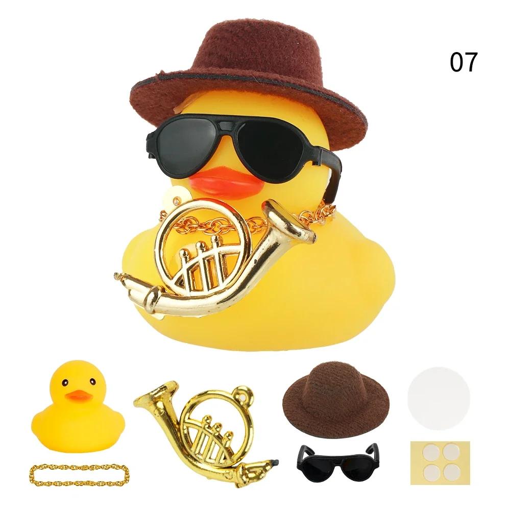 Rubber Duck with Swim Ring Hat Scarf Glasses for Car Dashboard Squeaky Duck Bath Toy Yellow Duck Car Accessories Decorations