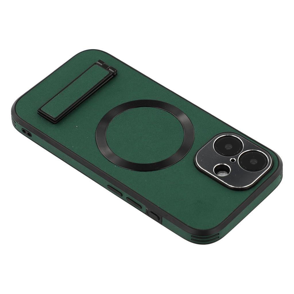 For iPhone 16 Kickstand Case Compatible with MagSafe PC+TPU+PU Phone Back Cover