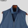 INCERUN Men High Neck Sleeveless Solid Vest Zipper Knitted Tank Tops