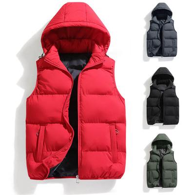 Herren Winter Baumwollweste Ärmellos Mit Kapuze Reißverschluss Taschen Strickjacke Verdickt Einfarbig