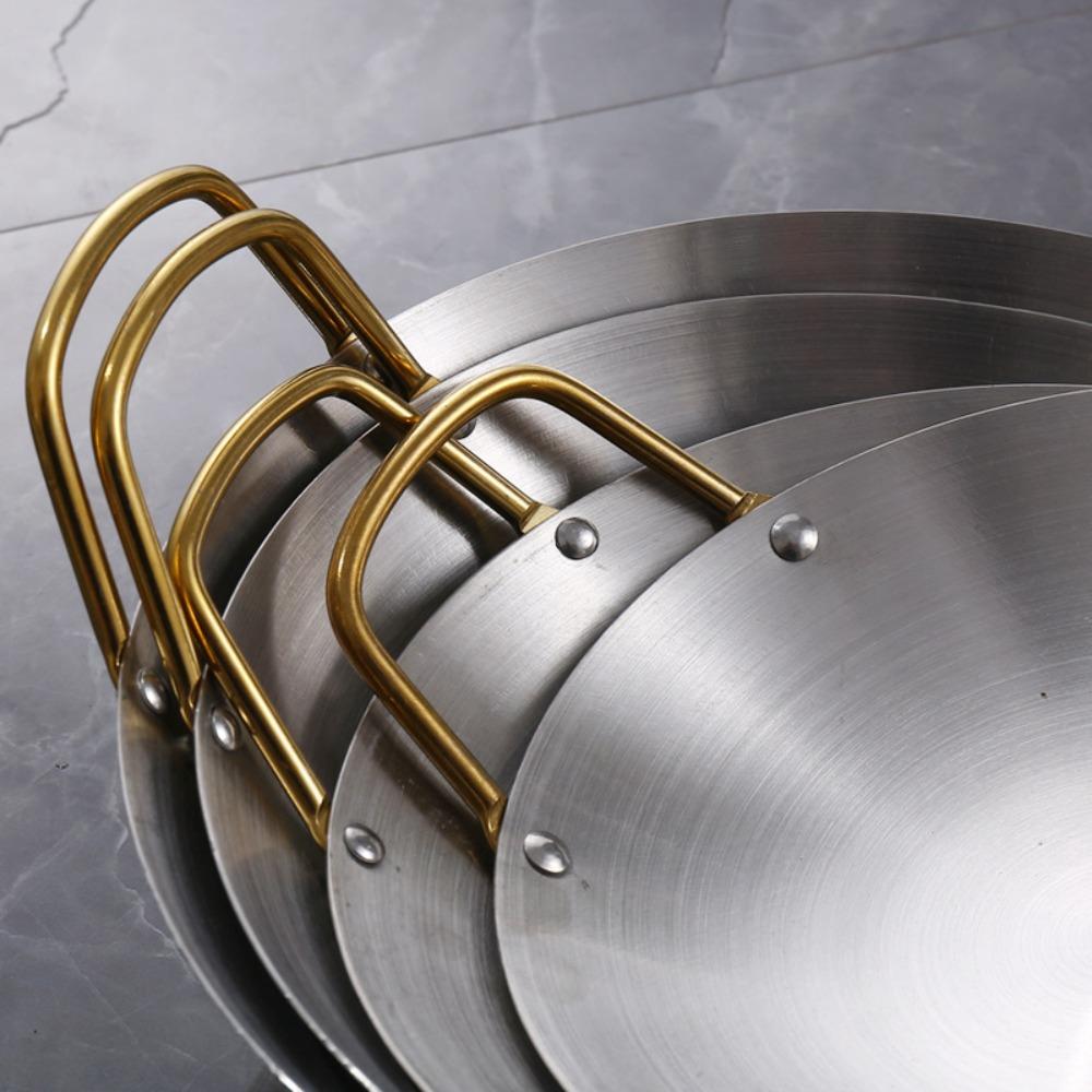 With Two Golden Handles Dry Pots Stainless Steel Wok Durable Soup Pan  Picnic