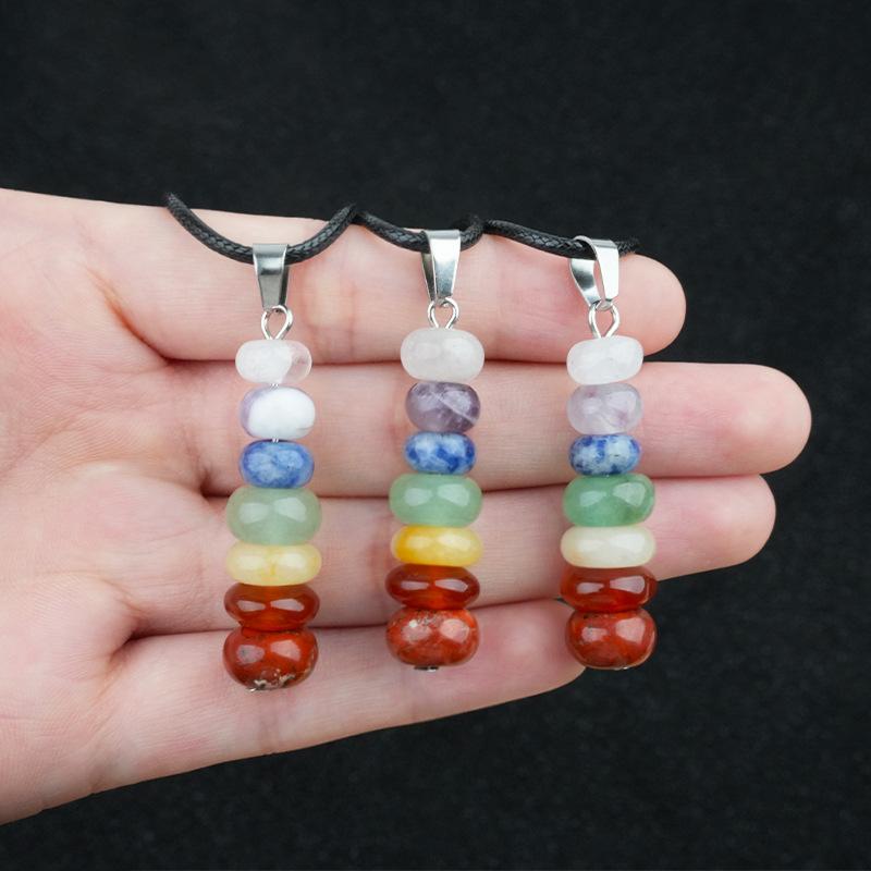 Collana Ciondolo Abaco in Pietra 7 Chakra Moda 40MM Charms Personalizzati in Cristallo Corda Gioielli in Pietra Preziosa per Donne Uomini Regalo Quotidiano