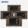 DELEFU Brasilianischer 118er Vintage Aluminium-Holzmaserung Schaltersteckdose mit USB Typ-C Anschluss Netzstecker ist Langlebig.