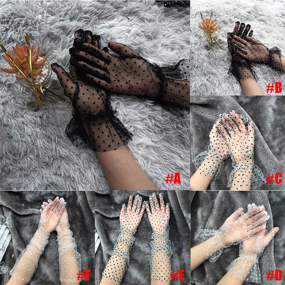 Falbala Full Finger Flexible Accessories Sunscreen Tulle Gloves Spots Lace Mittens Spots Gloves