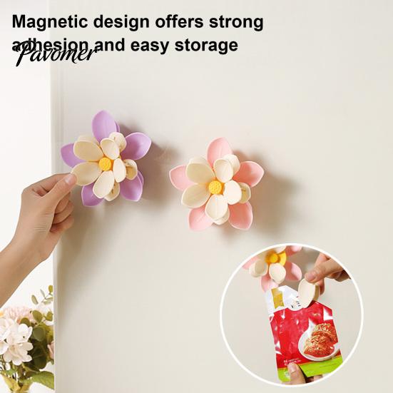 Floral Fridge Magnet Clip 2PCS Lotus Blossom Sealing Clips, Magnetic Refrigerator Bag Multi-petal Moisture-Proof Storage for Kitchen Snack