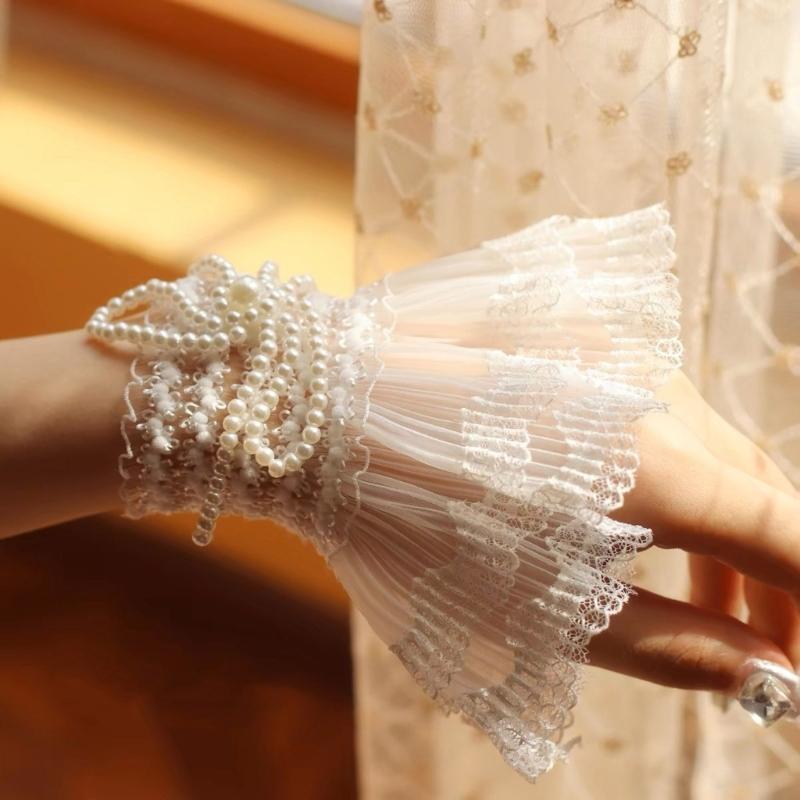 Mehrschichtige falsche Ärmel mit Rüschenspitze für Damen, Handgelenksmanschetten, abnehmbare Kunstärmel, elastische Handmanschetten, dekorative Ärmel