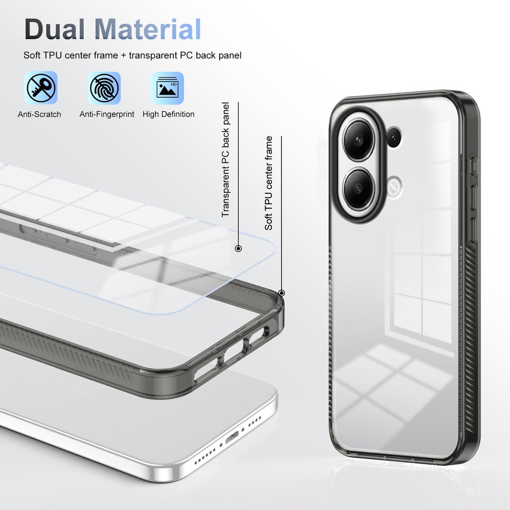 Dla Xiaomi Redmi Note 13 4G Przezroczyste Etui na Telefon TPU PC Antypoślizgowy Odporny na Upadki Tylny Pokrowiec