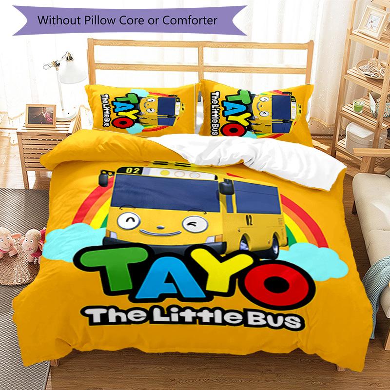 Set di biancheria da letto con motivo The Little Bus Tayo da 3 pezzi, set copripiumino include copripiumino e federe, decorazione perfetta per la camera da letto in ogni stagione e regalo