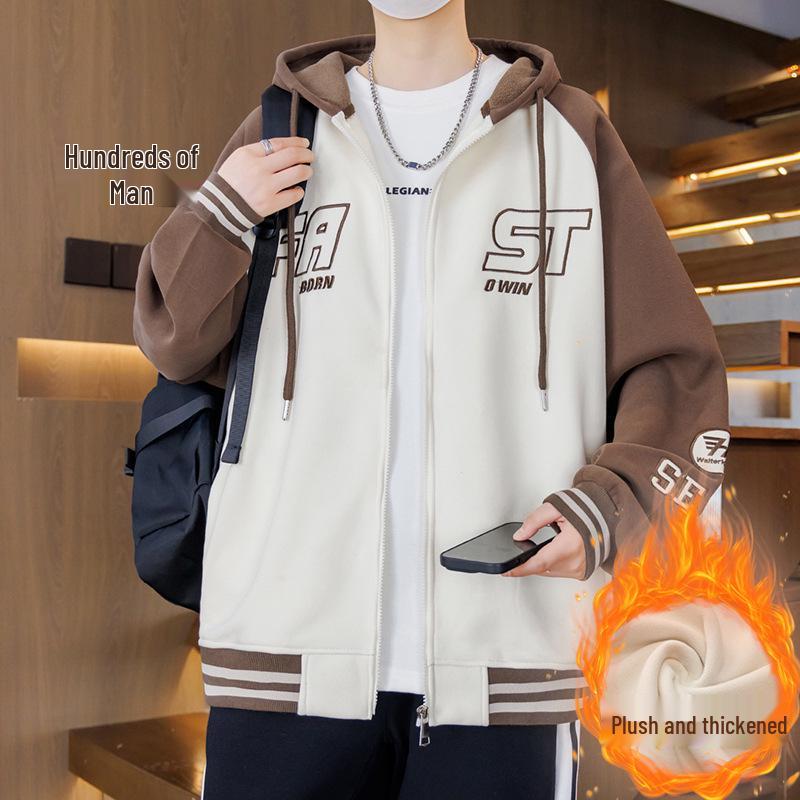 Autumn/Winter Cardigan Hoodie for Boys (Ages 13-16) - Stylish, Thick, Plus Velvet Outerwear