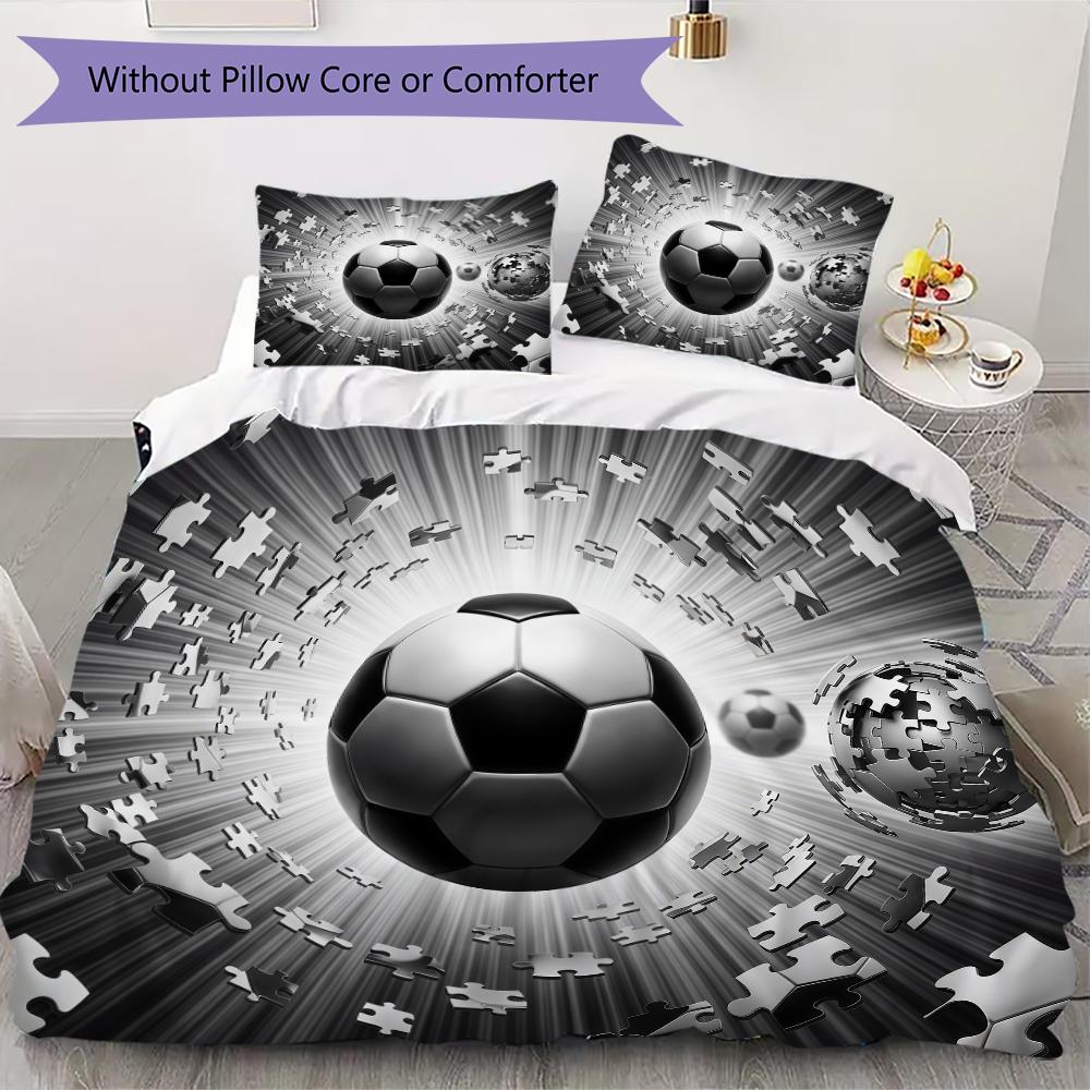 Dynamic Football Baseball Pattern Bedding Uilt Set Uilt Cover Pillowcase Home Decoration Birthday Gift (1 * Duvet Cover + 2 * Pillowcase Without Core)