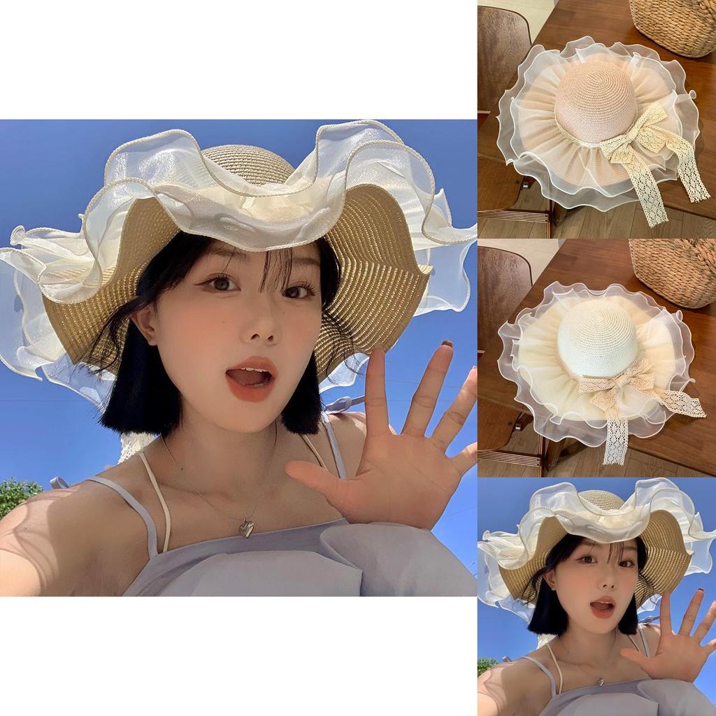Trendy Women's Summer Straw Hat With Embroidered French Lace And Uv Protection