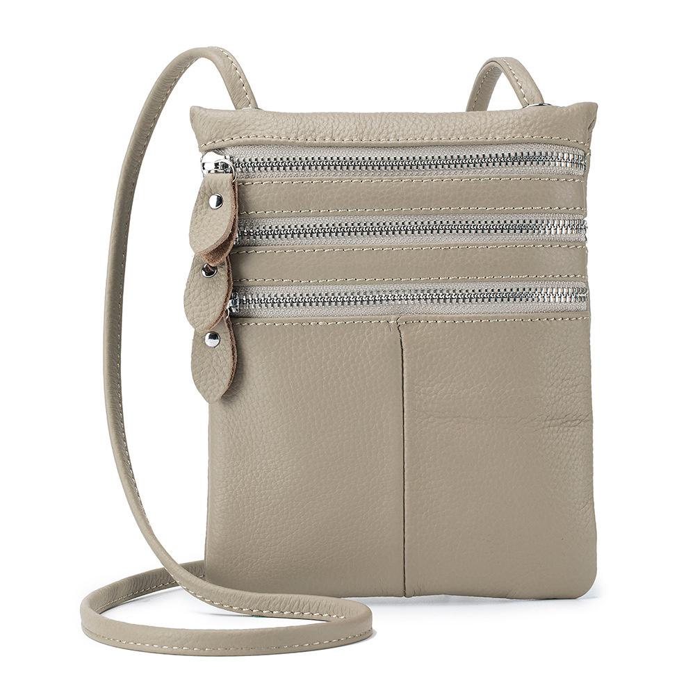 Genuine Leather Women'S Bag Women'S Mobile Bag Woman Handbag Soft Leather Vertical Three Zipper Shoulder Crossbody Bag Quality