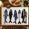 Set Nordic Coastal Fish Pattern Placemats Machine Washable Table Mats Party Kitchen Dining Room Decor