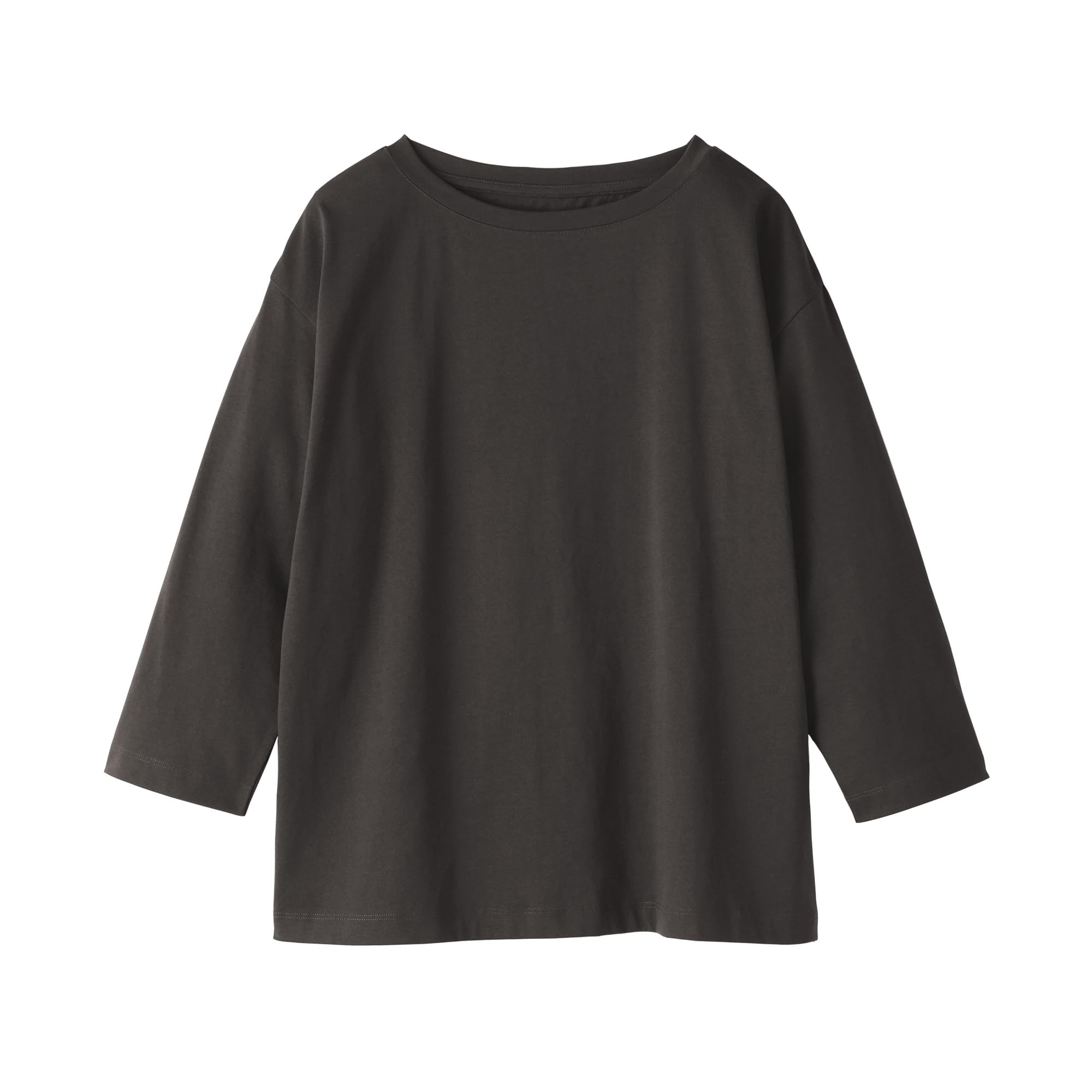 MUJI Jersey Knit Boat Neck Sleeve Dark Size M Women s 3/4 T-Shirt, Gray, (BB2PVA6S)