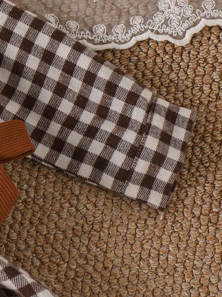 Mädchen Europäischer & Amerikanischer Stil Kleinkind Kaffee Weste + Kariertes Langarmkleid Set