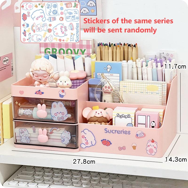 Desktop Cosmetic Storage Box Organizer Drawer Office Storage Rack Stationery Organizer Pen Holder Bunny Drawer Organizer Cute