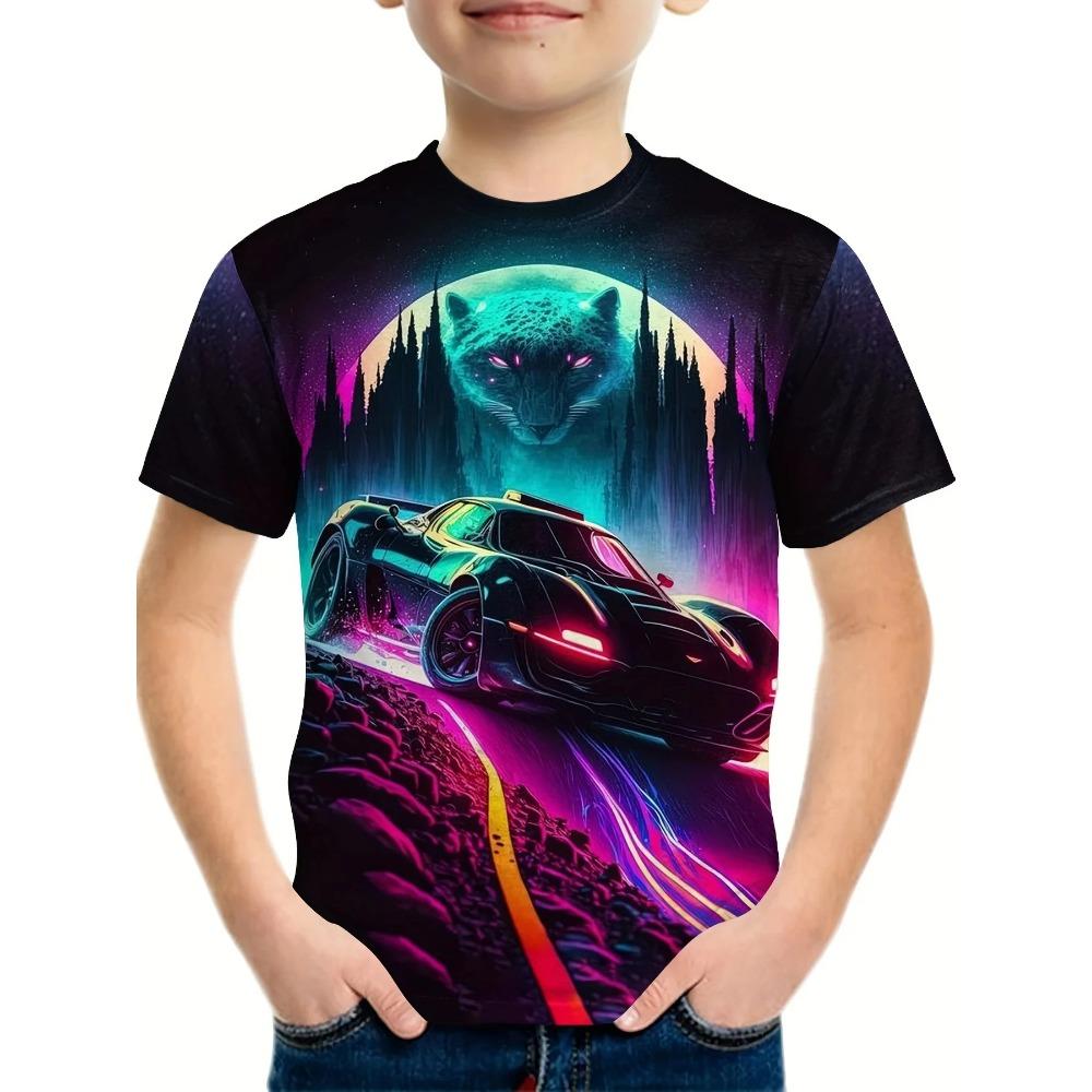 Children's Clothing Boys' Short-Sleeve T-Shirt 3D Motorcycle Print Summer Top