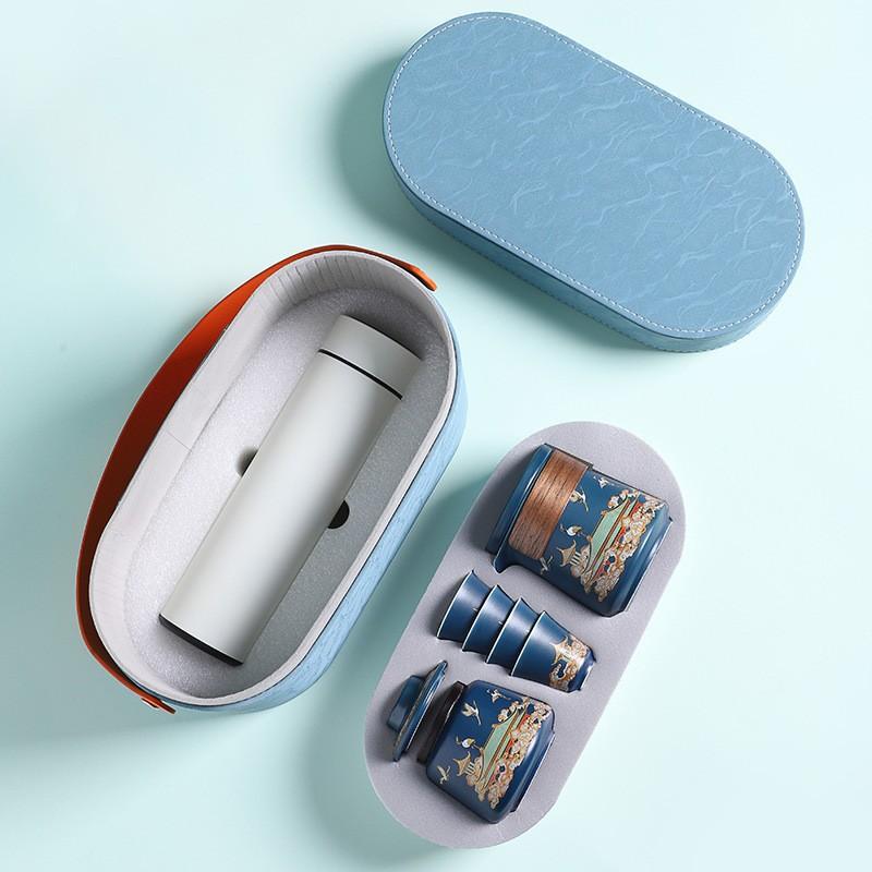 Outdoor travel tea set Kuaike ceramic one pot four cups tea can thermos cup combination business gift