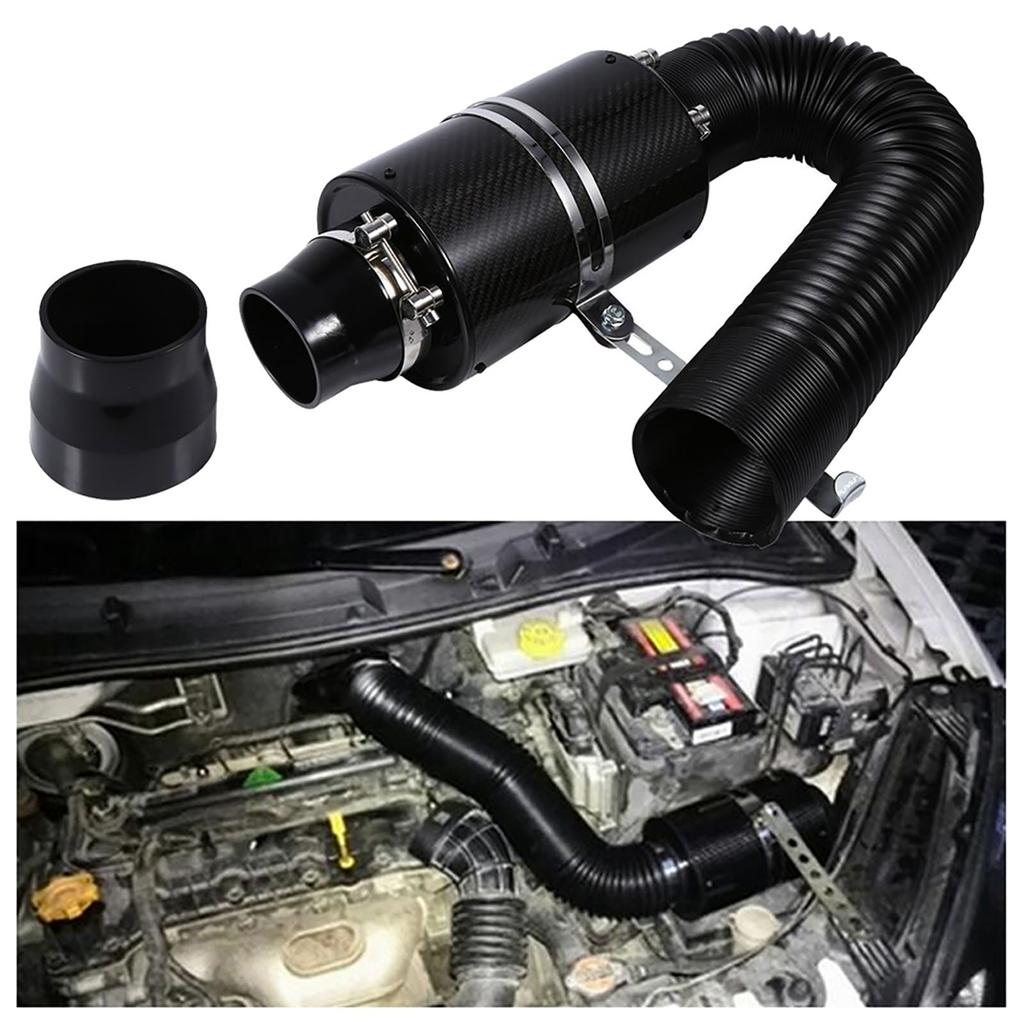 Universal Car 3  Carbon Fibre Cold Air Filter Feed Enclosed Intake Induction Pipe Hose Kit
