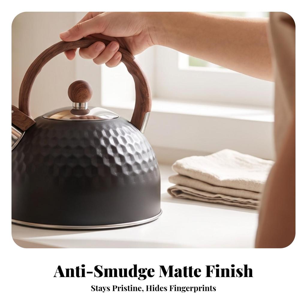 Tea Kettle with Wooden-Look Handle Hammered Cookware Rust-Resistant for Kitchen