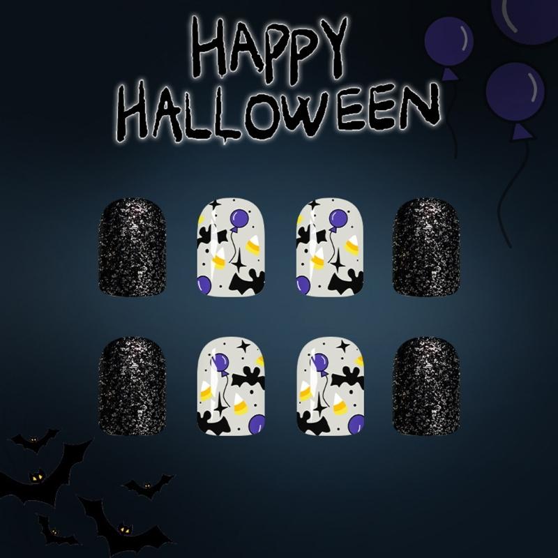 Halloween Press on Nail French Tips Fake Nail Acrylic Nail Square False Nail Glues on Nail Stick on Nail for Womens