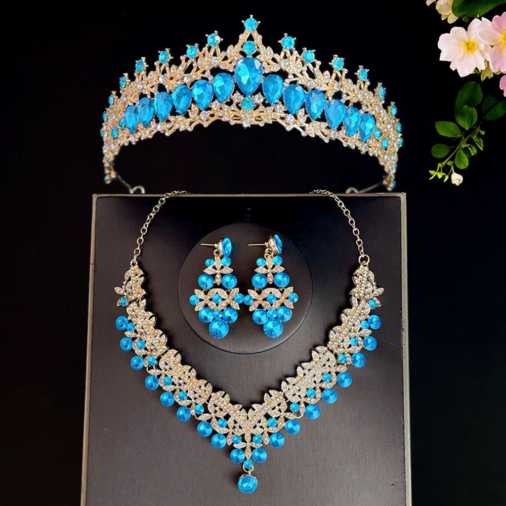 Neues Brautdiadem Krone Dreiteiliges Set Hochzeitskette Ohrringe Kristallset Hochzeitsaccessoires