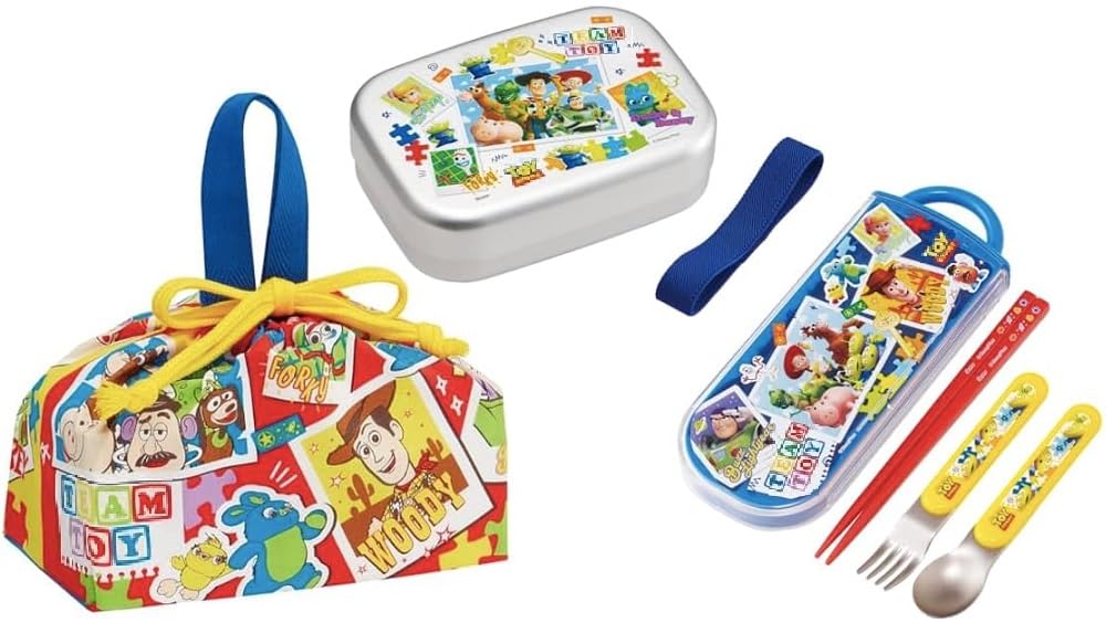 Skater Toy Story 24 Aluminum Lunch 370ml Trio Set and Lunch Toy Story Aluminum Lunch Set Box, (Chopsticks, Spoon, Fork) Pouch, Kids' Box, 3-Piece