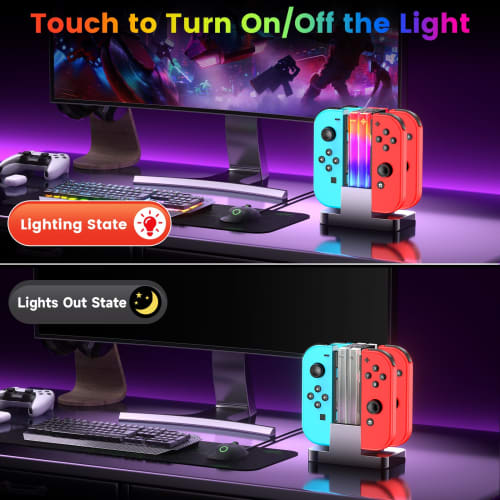[2024 NEW Model] Wenocally Switch & Switch Organic EL Joy-Con Charger Stand RGB Light 6 Joy-Con Switch Switch with Timing Function Overcharge Preventi