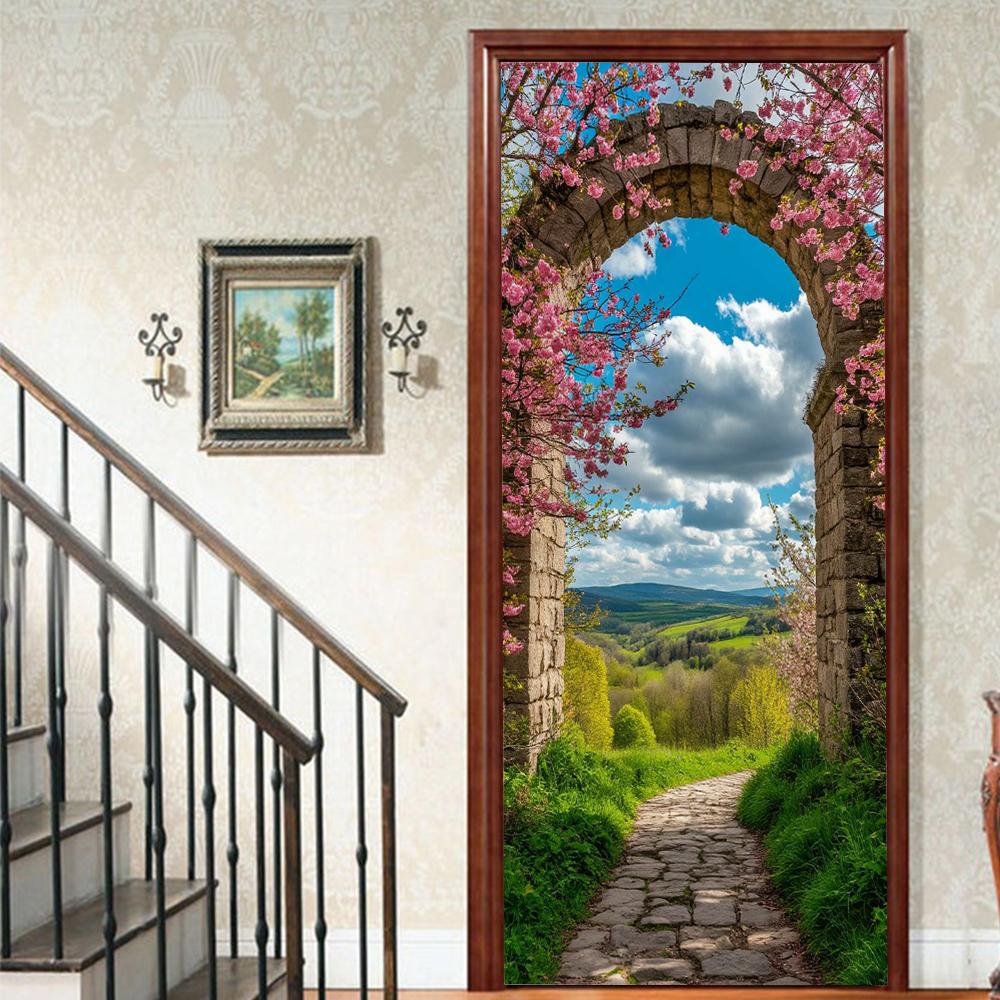 1Pcs landscape Vinyl Door Sticker For Bedroom Home Decor Self Adhesive Removable Wall Decal Door Renovation Waterproof Poster