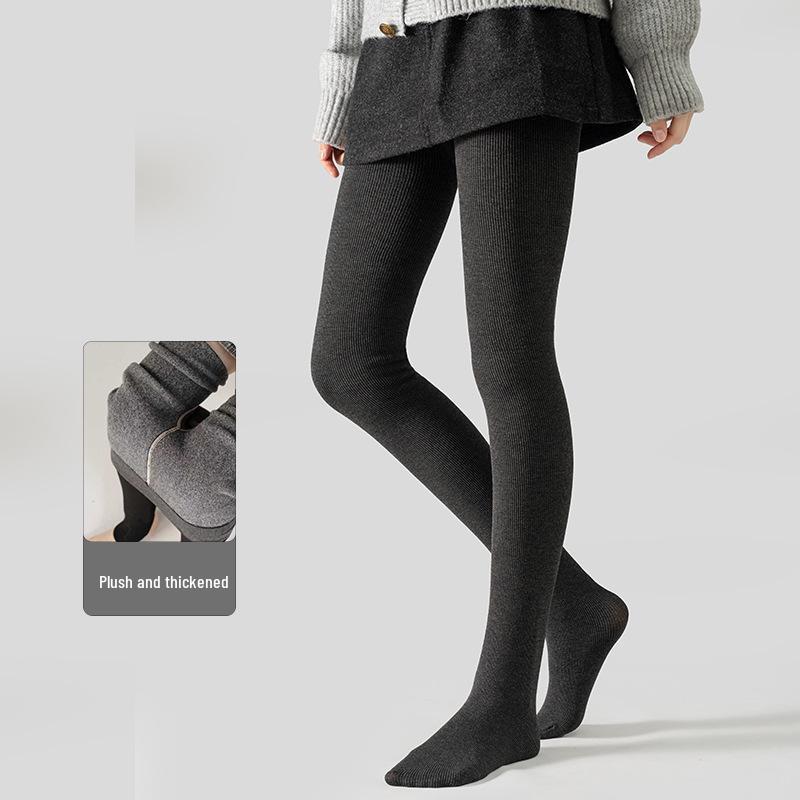 New Ribbed Cotton Footed Tights for Women - Flat Knit, Solid Color, Versatile Pantyhose, Warm for Autumn/Winter