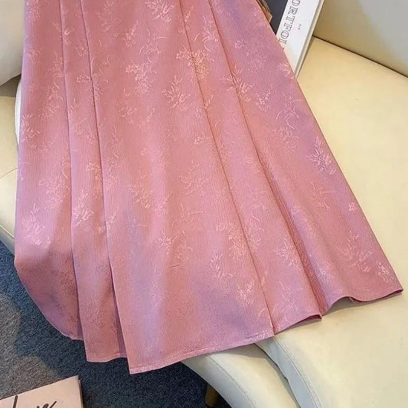 Chinese Style Jacquard Midi Skirt Women's Summer Neo-Chinese Elegant A-Line Versatile Horse Face Long Skirt