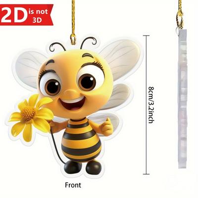 2D Bee Pendant. Charming Car Rearview Mirror, Office Keychain & Handbag Decoration.