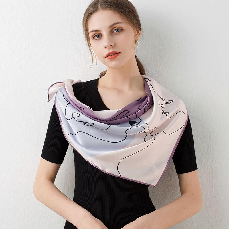 Women 100% Natural Silk Scarf Square Print Large Bandana Real Silk Shawls Headscarf Pure Silk Neckerchief For Ladies 88x88cm