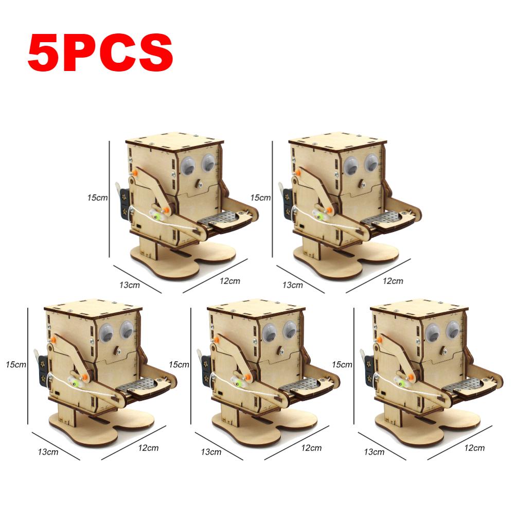 1-5PCS DIY Coin Eating Robot Wooden Model STEM Educational Science Experiment Toy Kids Teaching Learning Assembly Project Kit