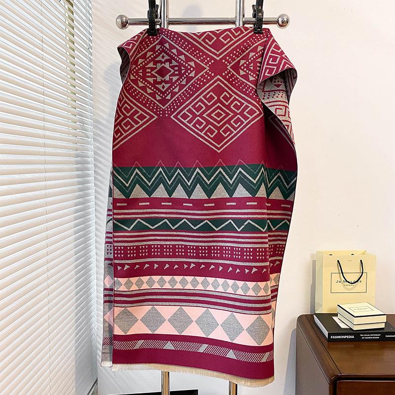 Simple Casual Style Contrasting Colors Double-Sided Imitation Cashmere Scarf Winter High-End Warm Shawl