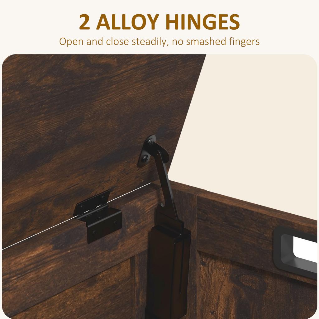 Storage Chest, Modern Storage Trunk with 2 Safety Hinges and Cut-out Handles, Wooden Toy Box for Living Room, Entryway, 76 X 40 X 48 Cm, Rustic Brown