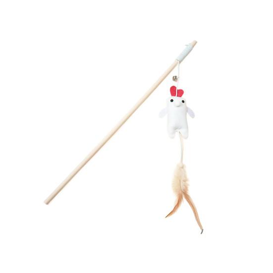 Interactive Cat Wand Toy Feather Plush Animal Cat Teaser Stick with Bell Indoor Kitten Play Exercise Toy