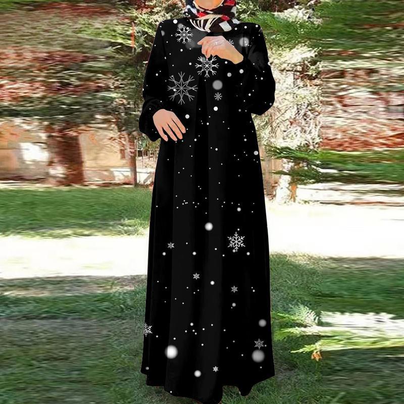 Muslim clothing, casual evening dress, elegant and graceful, women, Islamic clothing, long sleeves, round neck, abaya robe, vintage style,