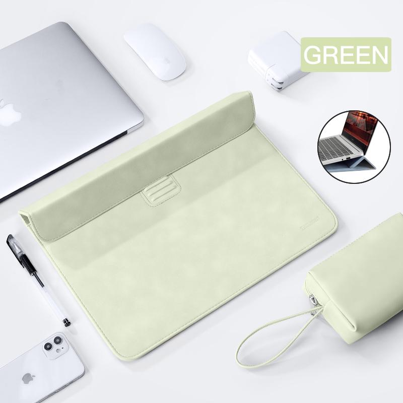 Laptop Sleeve Tas Hoes Voor Macbook M1 Air Pro 13 15 Notebook Sleeve Tas Voor Huawei ASUS Dell 11 12 13.3 14 15.6 Inch Stand Case 15.6-16inch groen