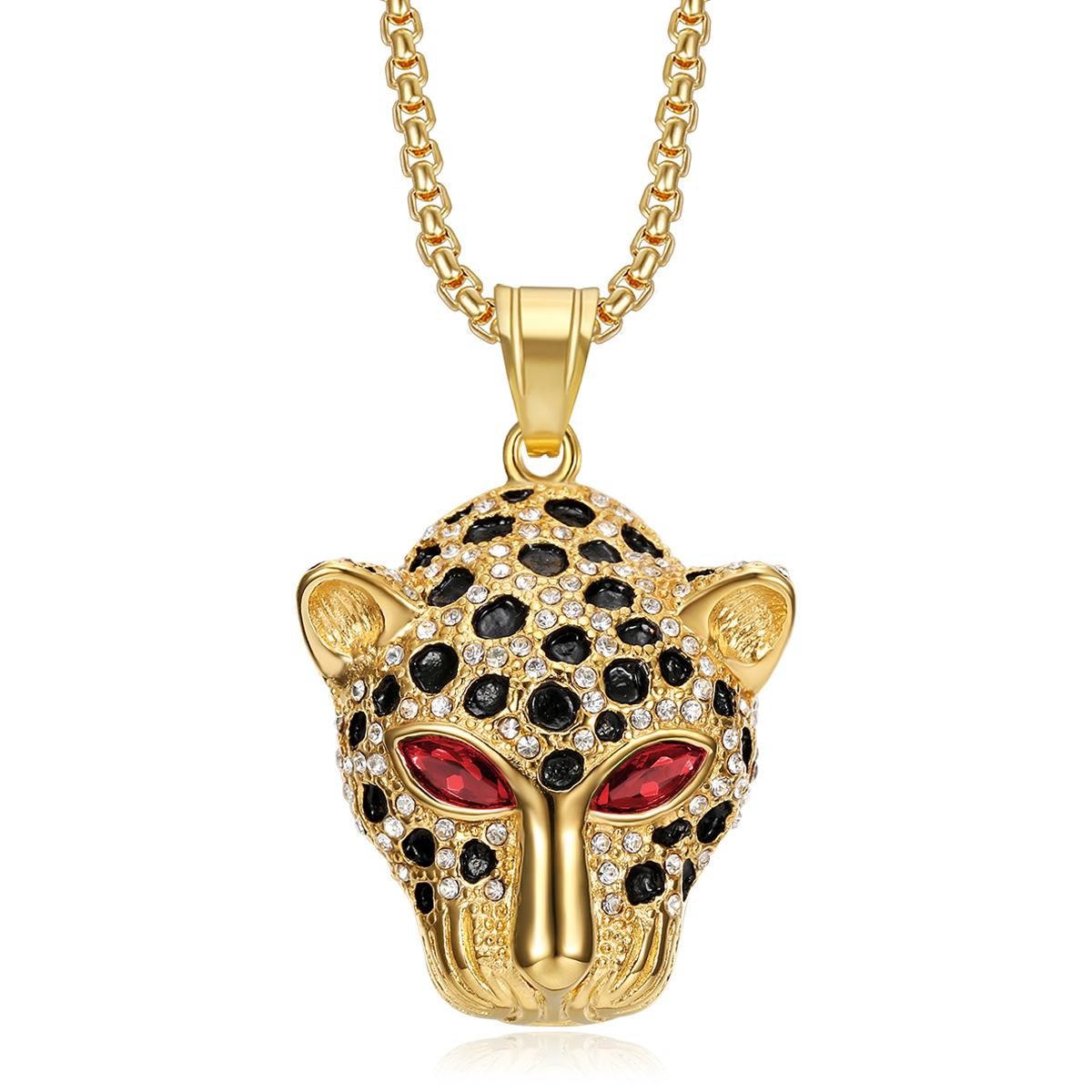 

Кулон в виде головы леопарда из кубического циркония, ожерелье из нержавеющей стали для мужчин, модный хип-хоп ювелирный подарок 3mm50cm красный/золотой