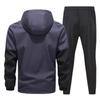 Men's Casual Color-blocking Windproof Sweatshirt And Sweatpants, Men's Hooded Zipper Sweatshirt And Sweatpants Two-piece Set