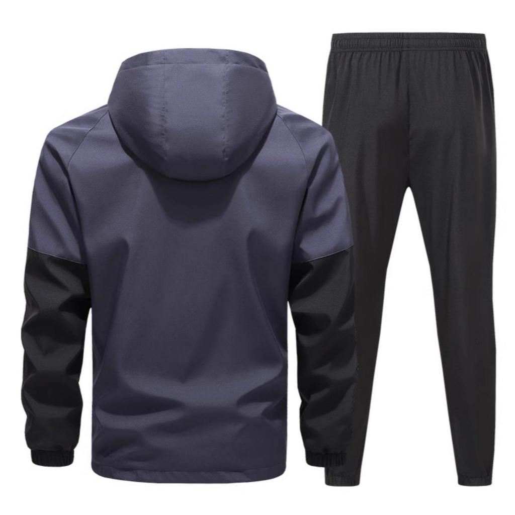 Men's Casual Color-blocking Windproof Sweatshirt And Sweatpants, Men's Hooded Zipper Sweatshirt And Sweatpants Two-piece Set