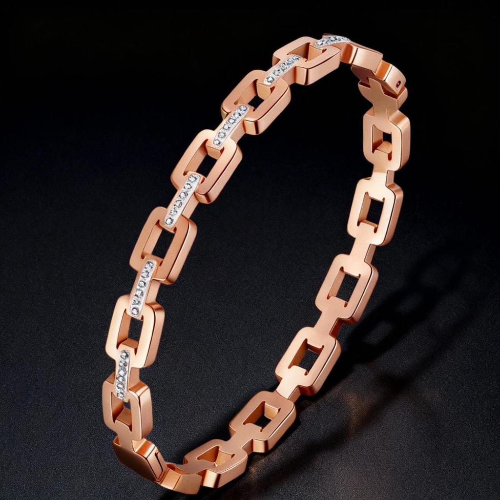 Women's Luxury Stainless Steel Bracelet: Electroplated Titanium, Full Diamond Set, European-American Style
