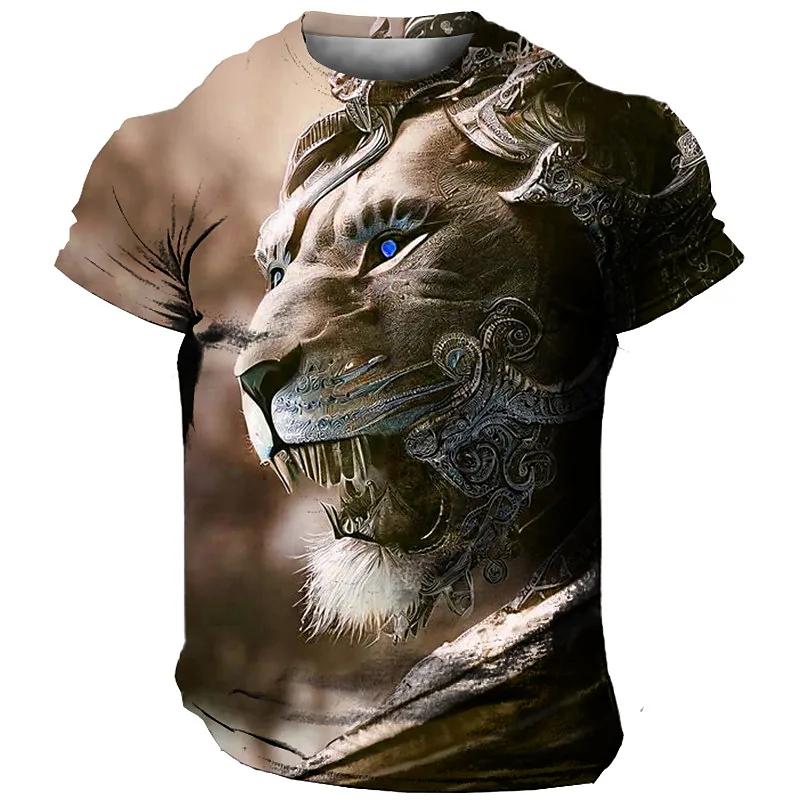 Übergroßes Herren-T-Shirt 3D Löwen-Print T-Shirts Tops Sommer Lässig Herren Tiermuster T-Shirt Streetwear Damen Mode Kleidung
